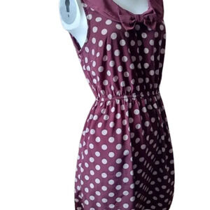 VTG Forever 21 Women's Dress Plum Polka Dot Bow Midi Sleeveless Purple Size M